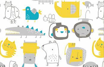 картинка Т519 Звери комик, colour 9000/8032/3018/7038*(ma), Кулирная гладь, 30/1, пачка, кардная, 145 gr, 100% хлопок, принт_пигмент, Rutkani от компании Руткани