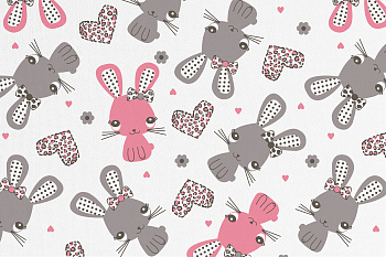 картинка Т557 Заяц с бантом, colour 9000/8001/8010/2029*(ru), Интерлок, 40/1 (ru), пачка 95 см, компакт, 175 gr, 100% хлопок, принт_пигмент, Rutkani от компании Руткани