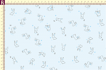 картинка Т507 зайки фон светло голубой набивка голубой графитовый от компании Руткани