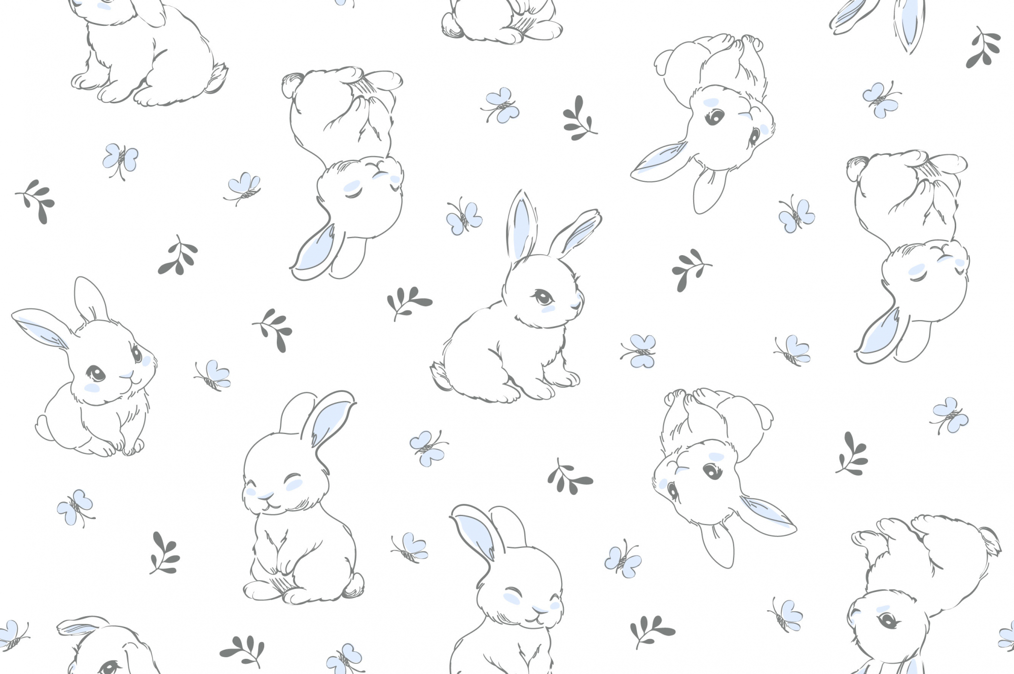 картинка Ткань с принтом Зайчики и бабочки Т617-10 от компании Руткани