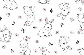 картинка Т617 Зайчики и бабочки, colour 9000/8001/2020*(ma), Кулирная гладь, 30/1, пачка, кардная, 145 gr, 100% хлопок, принт_пигмент, Rutkani от компании Руткани
