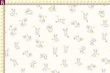 картинка Т507 зайки фон молочный набивка желтый графитовый от компании Руткани