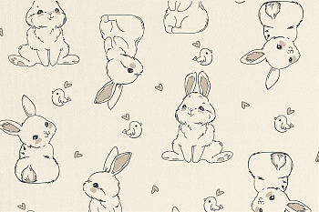 картинка Т699 Зайчики и птички, colour 9000/8001/4002*((ru), Интерлок, 40/1 (ru), пачка 95 см, компакт, 175-185 gr, 100% хлопок, принт_пигмент, Rutkani от компании Руткани