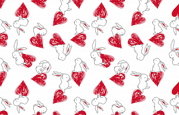 картинка Т513 Зайцы с сердцами, colour 9000/8001/9001*, Кулирная гладь, 30/1, пачка, кардная, 145 gr, 100% хлопок, принт_пигмент, Rutkani от компании Руткани