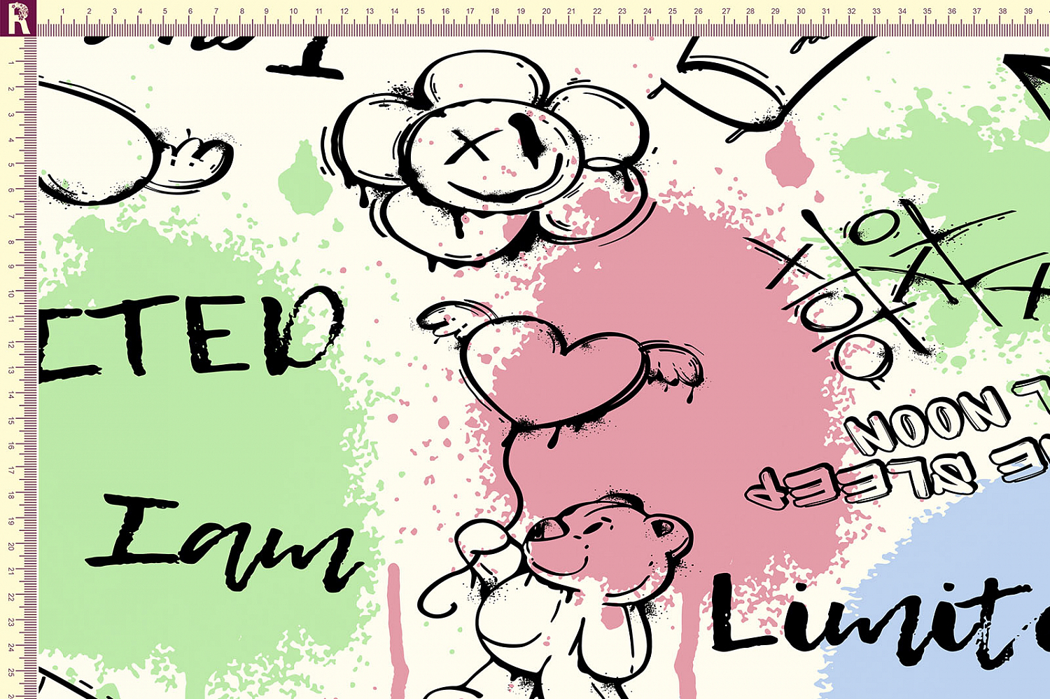 Т684 Граффити мишка 9050а 8030 15-4105 13-0220 15-1816