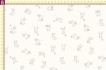 картинка Т507 зайки фон молочный  набивка розовый  графитовый от компании Руткани