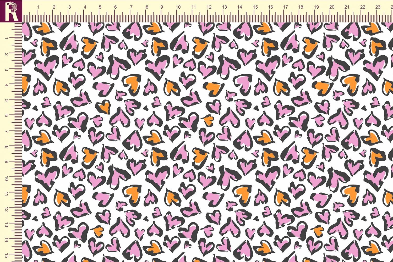 Т608 Леопардовые сердечки 9000_8001_3006_2029 (желтые и розовые сердечки на белом фоне)