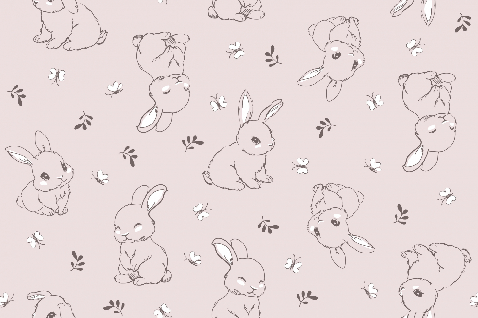 картинка Ткань с принтом Зайчики и бабочки Т617-4 от компании Руткани